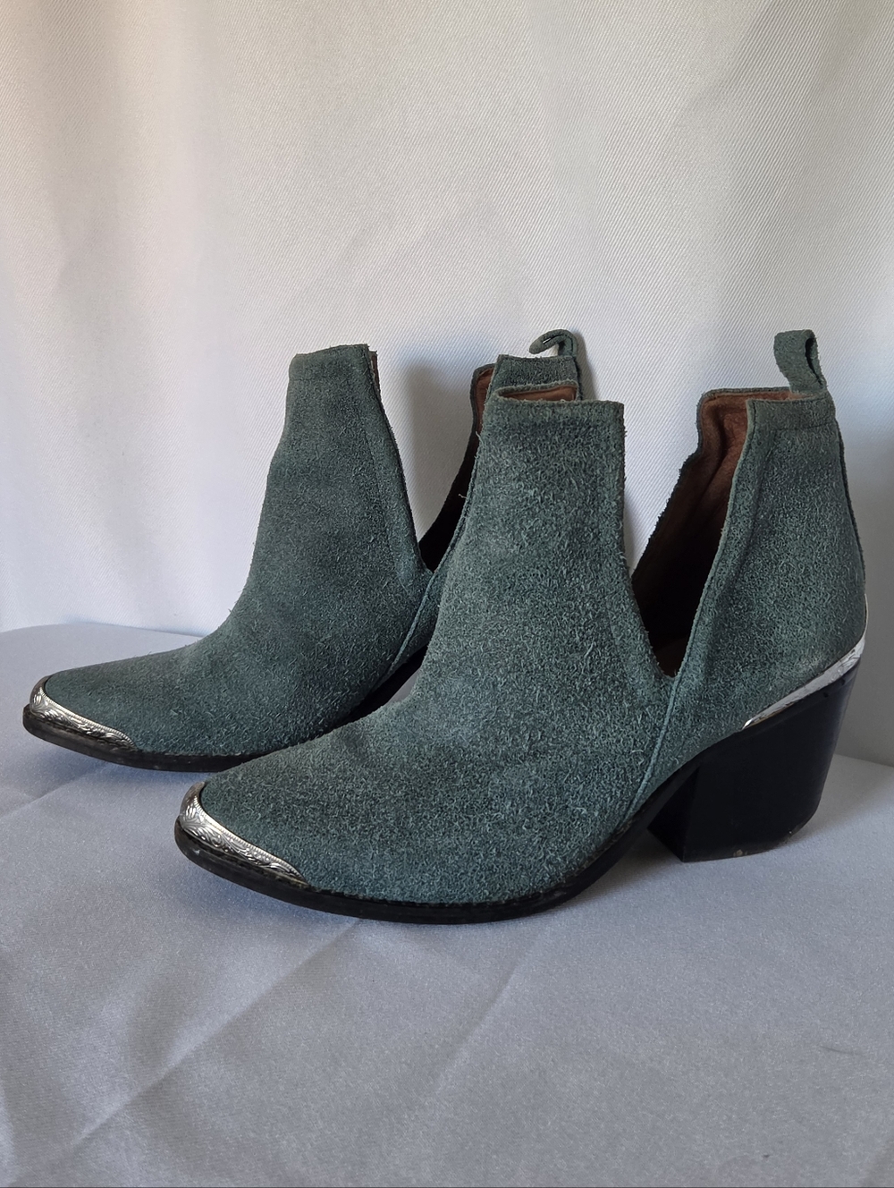 Jeffrey Campbell Women's Suede Cutout Ankle Booties in Teal Size7